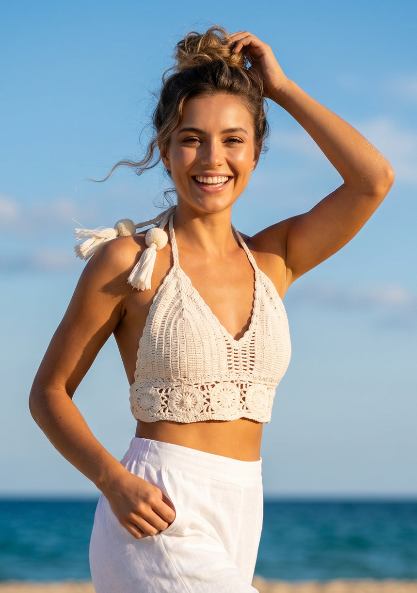 Conjunto de bikini blanco estampado con tirantes ajustables para mujer - Bikini