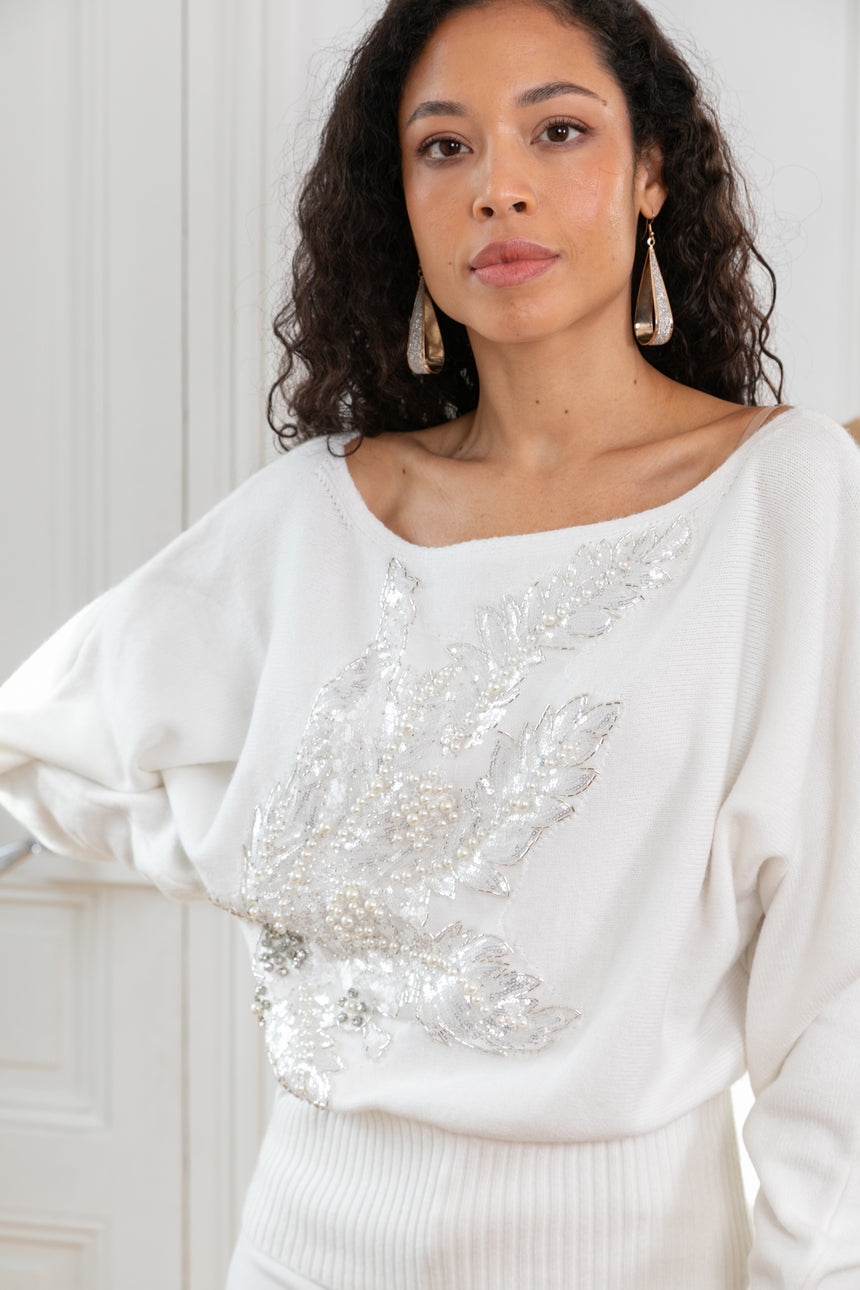 ibBan Women's Hand Embroidered Winter Knit Sweater | Luxury Black Designer - Stelia
