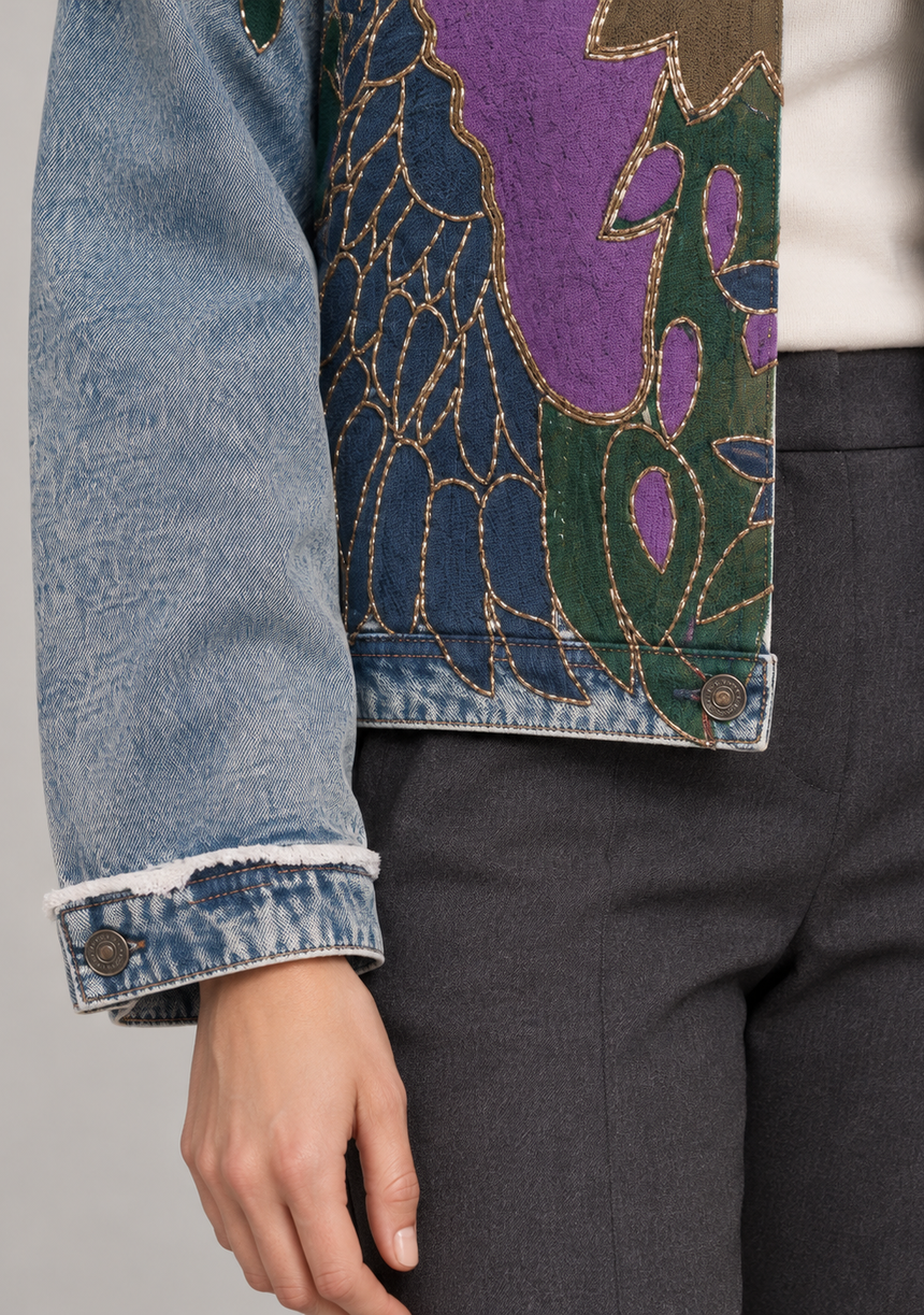 ibBan Multicolour Appliqué Denim Jacket - Funky