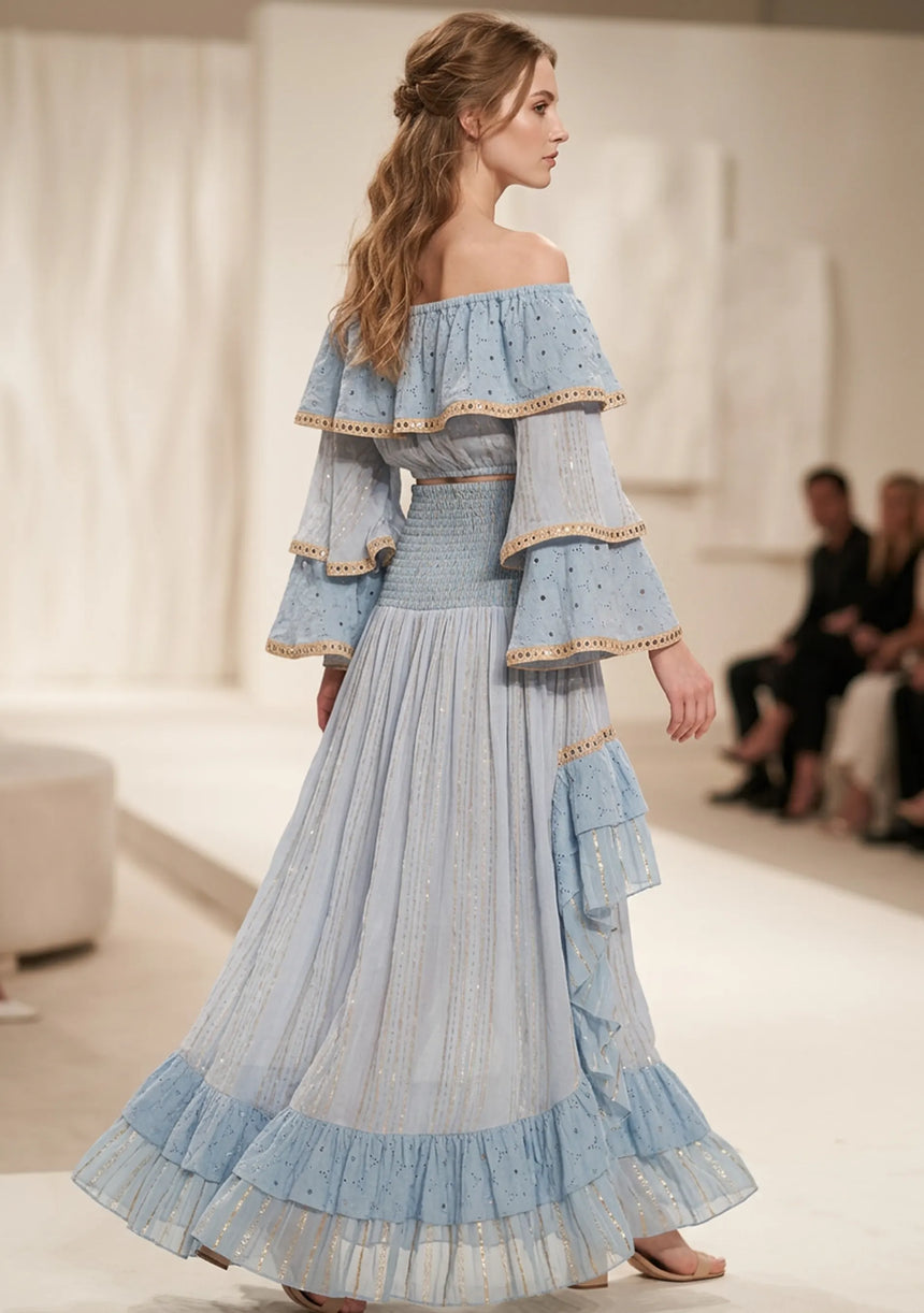 Vestido maxi de algodón bordado a mano de manga larga para mujer - Umida