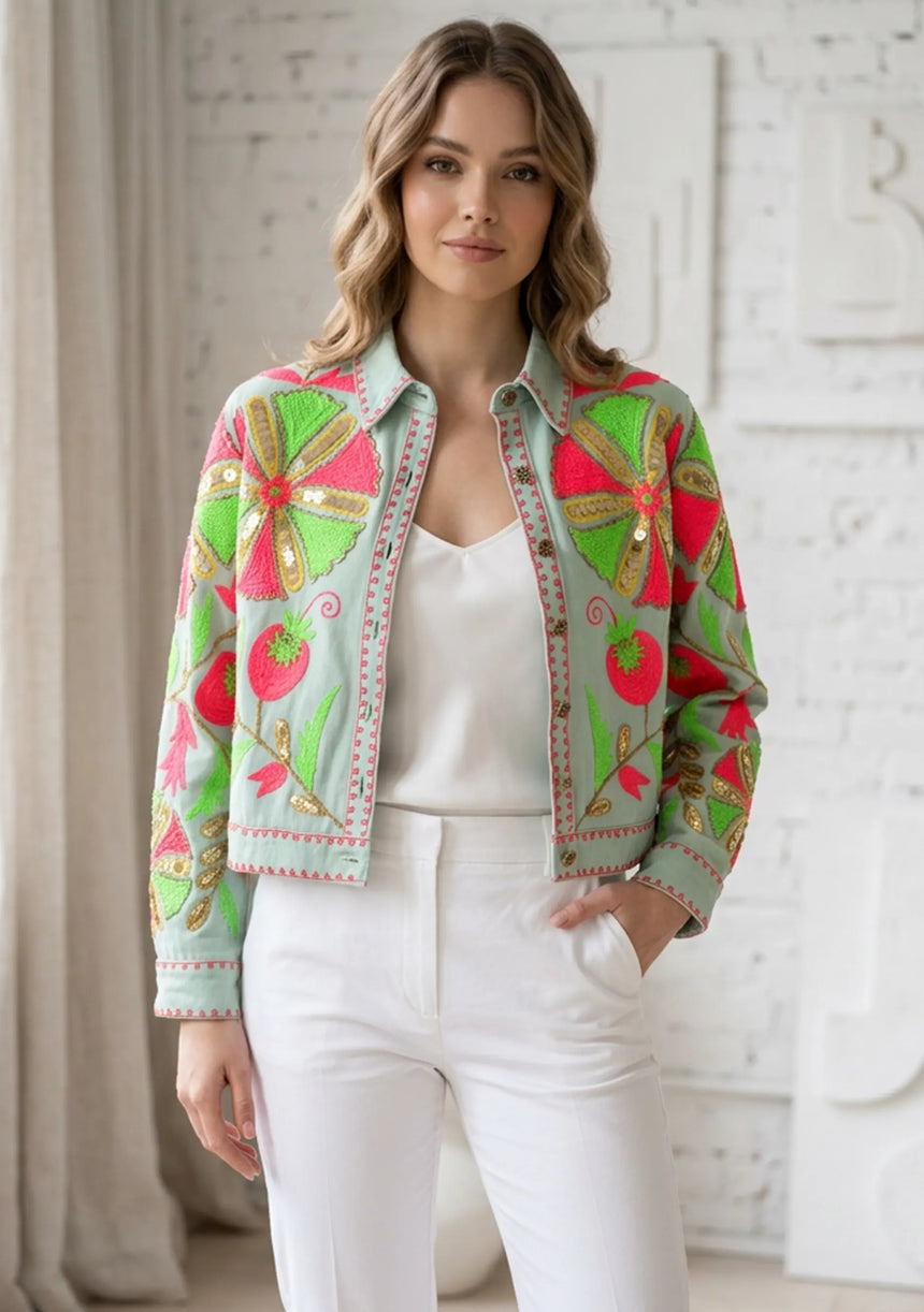 Women's Artisan Hand Embroidery Canvas Jacket - Meliah