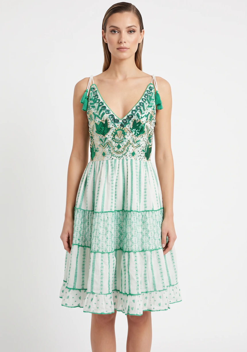 Robe Courte à Bretelles Basima pour Femme ibBan | Broderie Main | Paillettes & Perles | Taille Unique