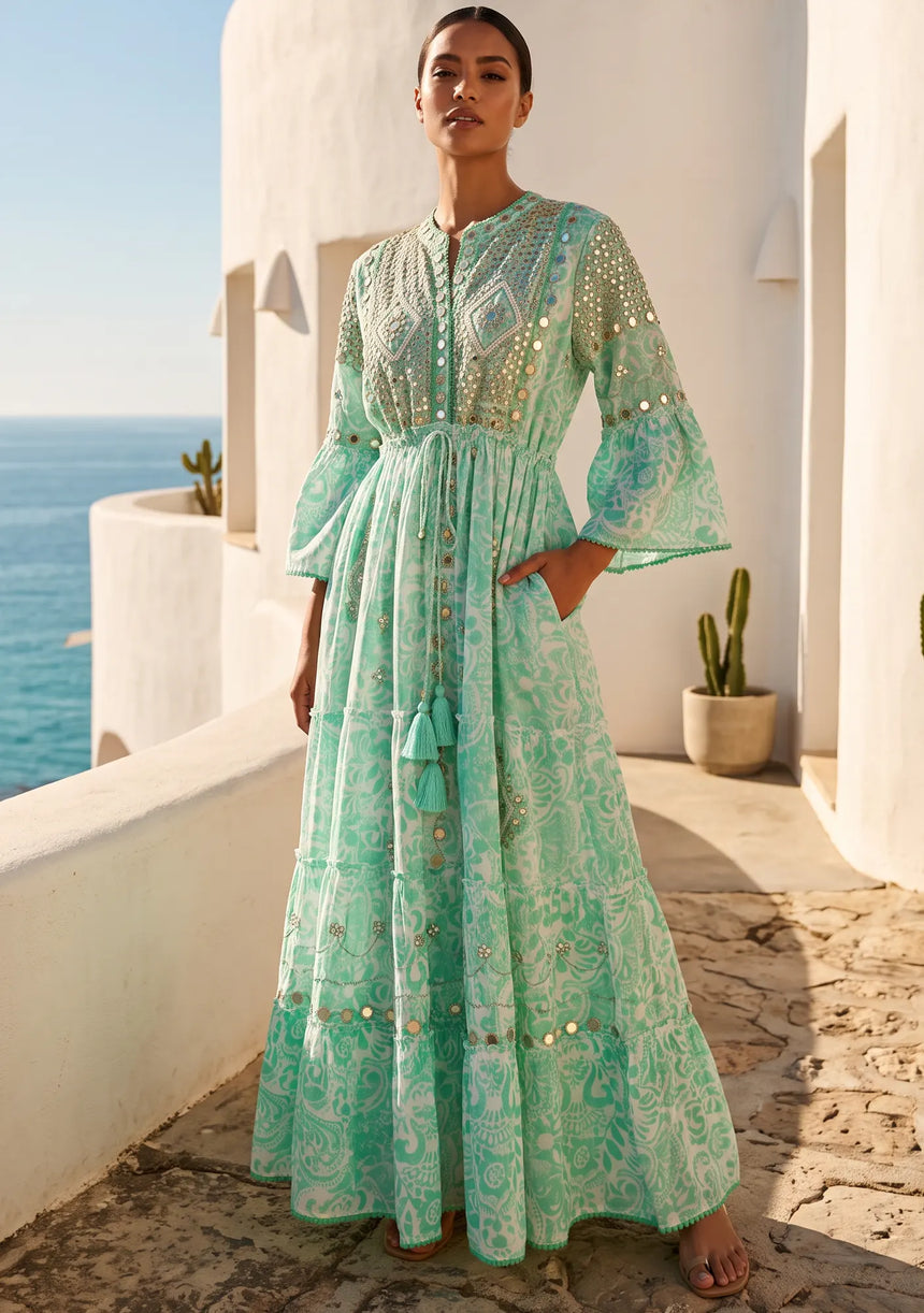 ibBan Hand-Embroidered Cotton Viscose Maxi Dress - Samaya