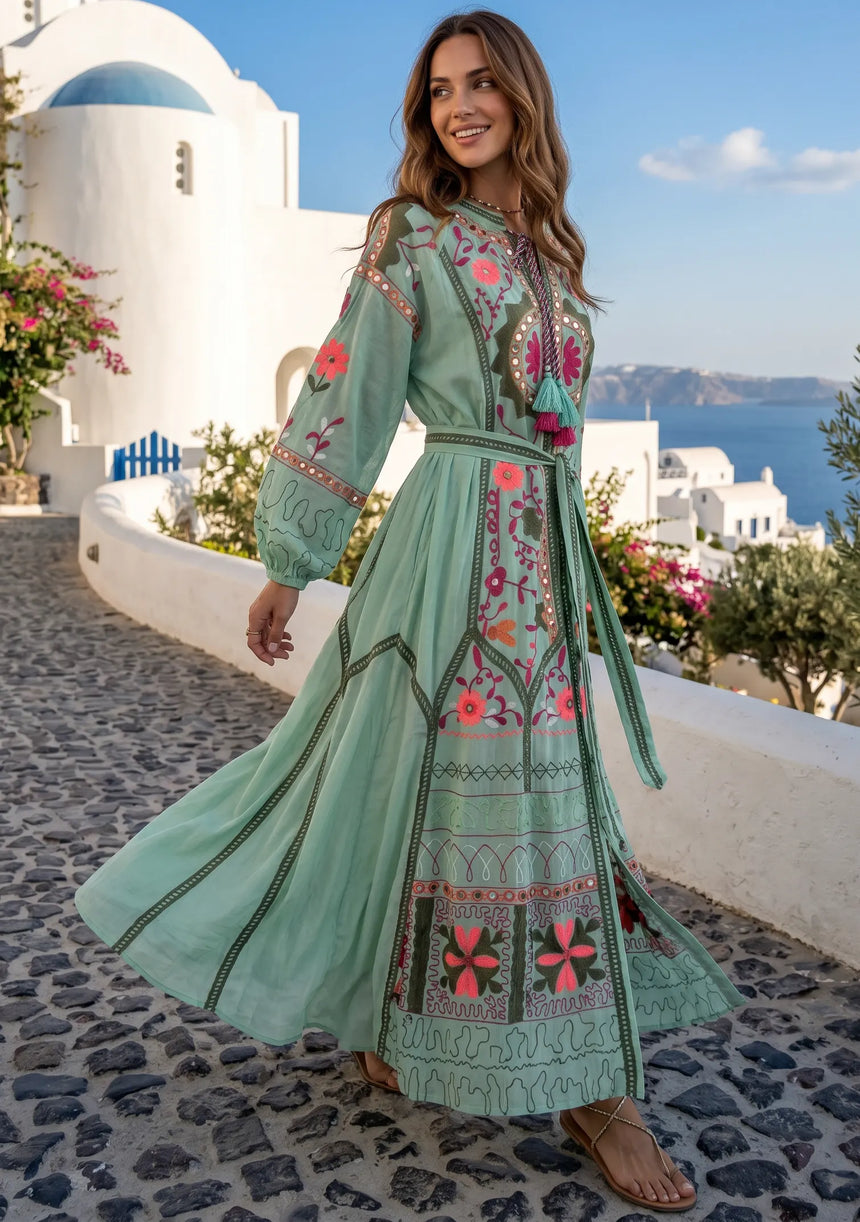 ibBan Pink Embroidered Cotton Maxi Dress | Women's Bohemian Resort Wear-Orla