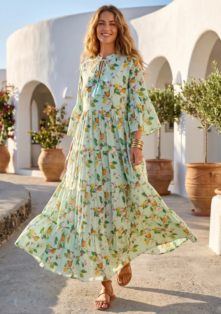 ibBan Printed Cotton Maxi Dress | Women's Floral Summer Long Dress - Hayal Long Dress