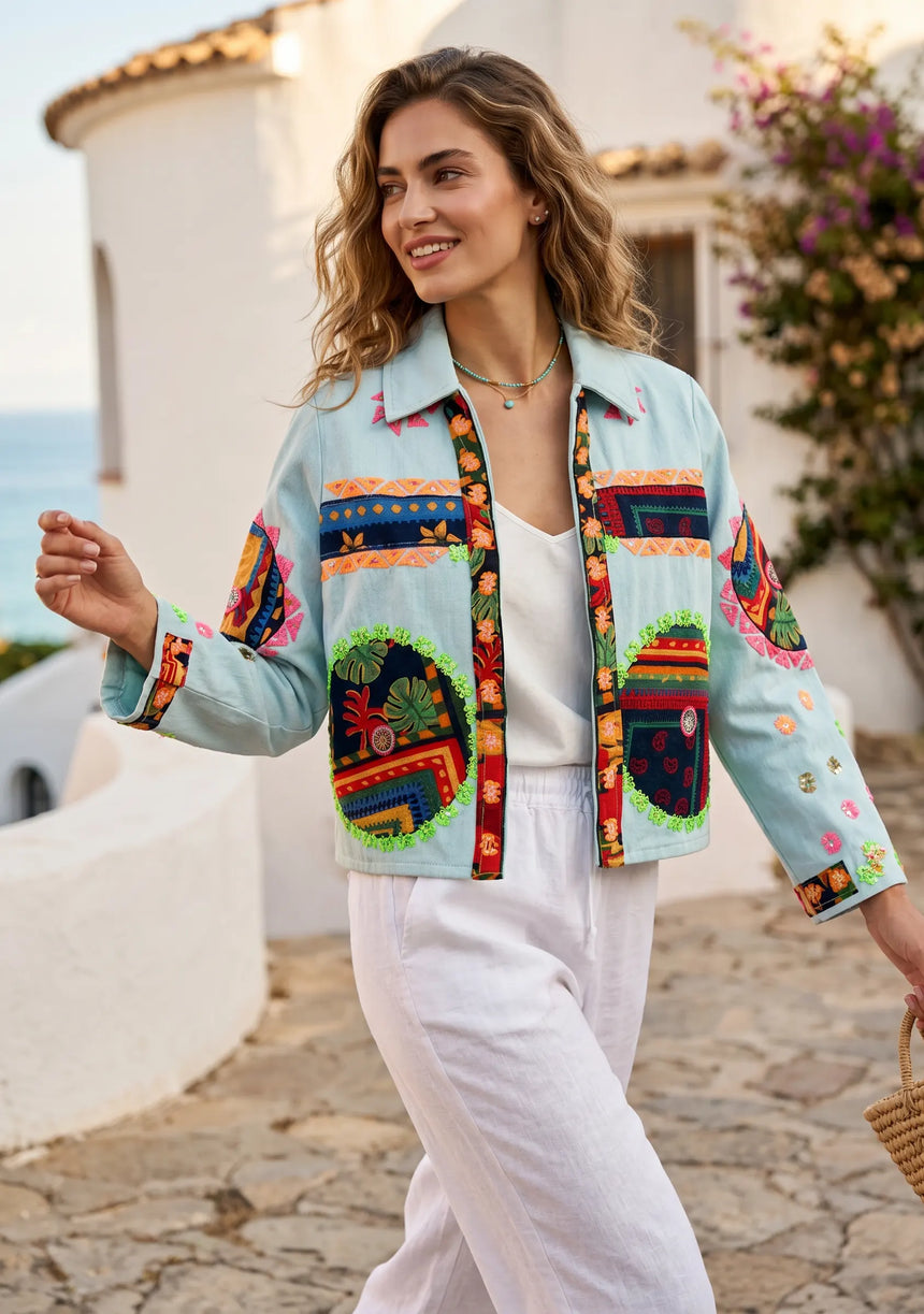 Designer Embroidered Cotton Canvas Jacket for Women | ibBan Collection - Ania