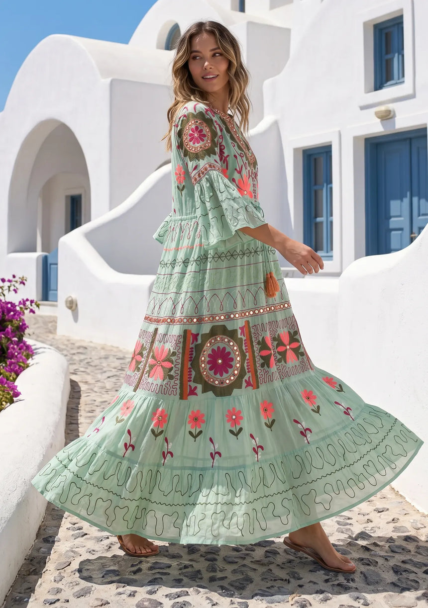 Women's Hand Embroidery Cotton Long Tunic Dress with Embroidery | ibBan - Orla