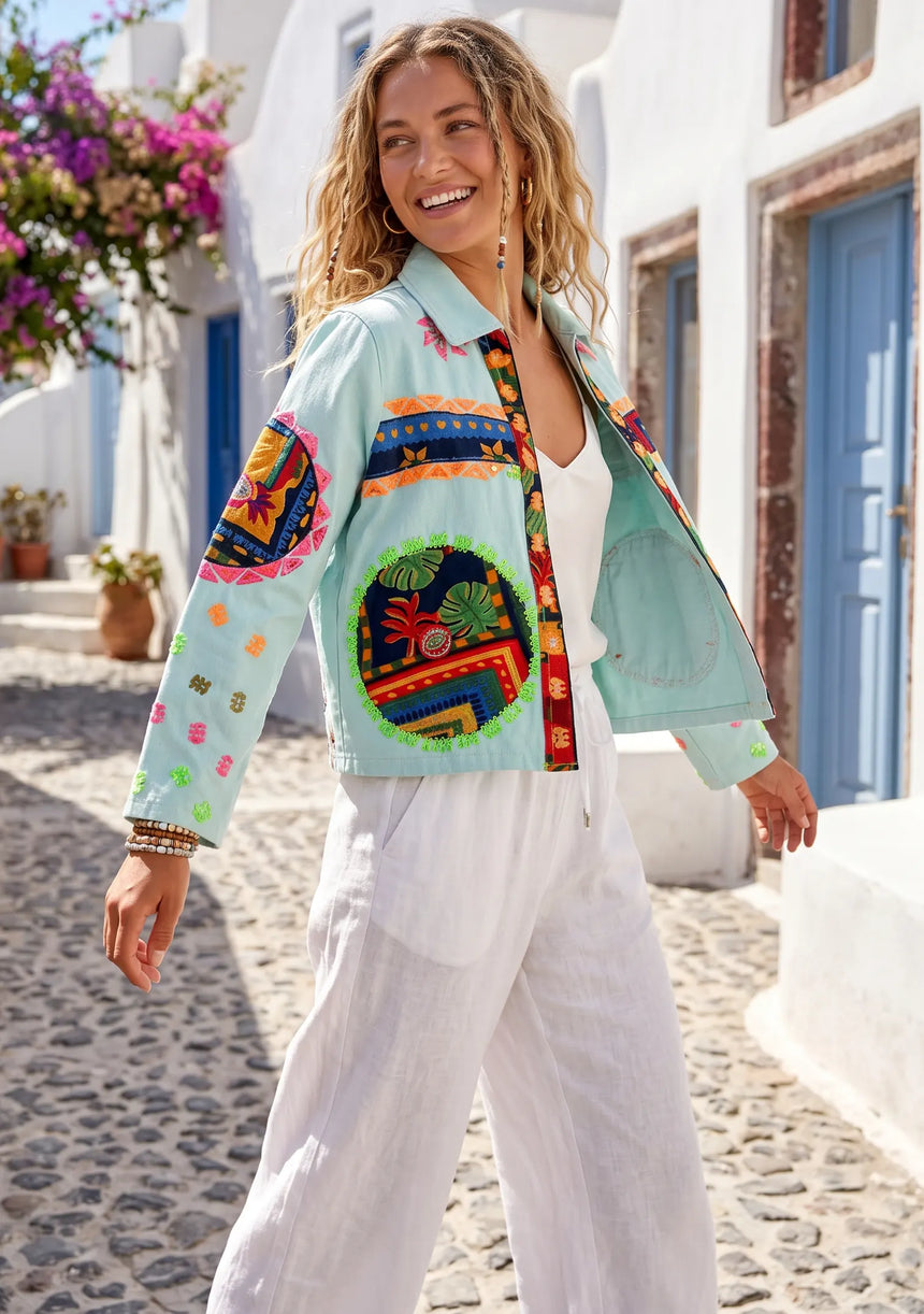 Designer Embroidered Cotton Canvas Jacket for Women | ibBan Collection - Ania