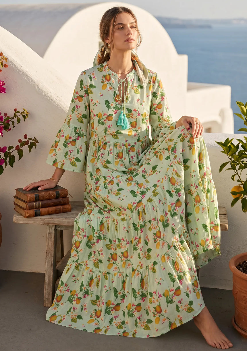 ibBan Printed Cotton Maxi Dress | Women's Floral Summer Long Dress - Hayal Long Dress