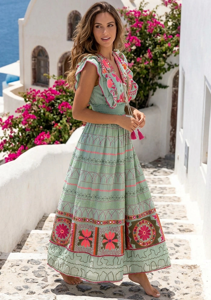 ibBan Hand Embroidered Long Dress | Luxury Bohemian Long Dress - Orla
