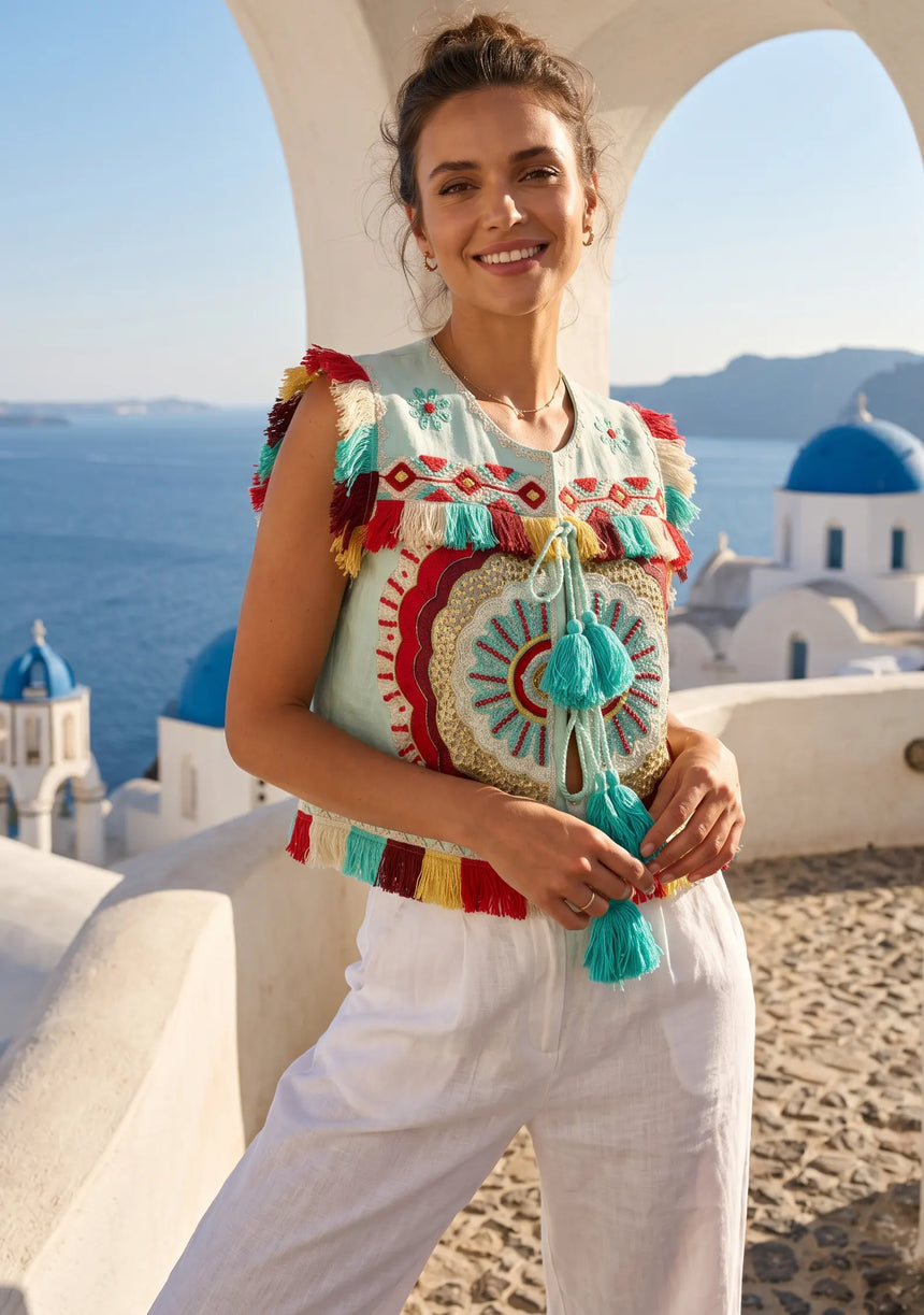 Luxury Embroidered Women's Gilet | Designer Summer Collection | ibBan - Sara