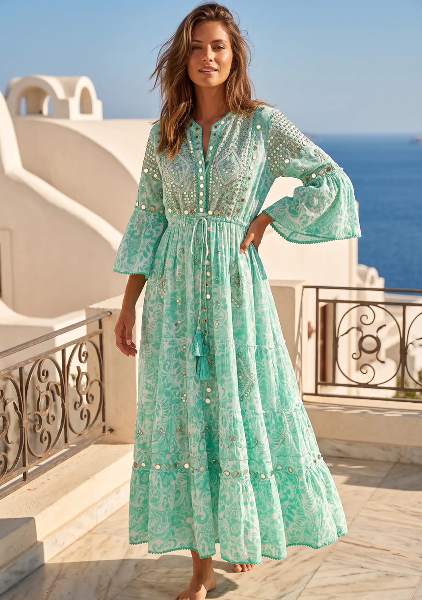 ibBan Hand-Embroidered Cotton Viscose Maxi Dress - Samaya