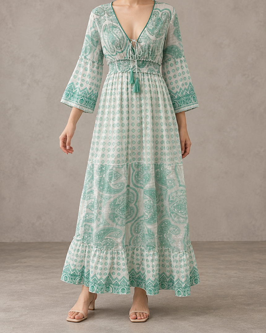 Mayra Long Dress - Hand-Embroidered Cotton