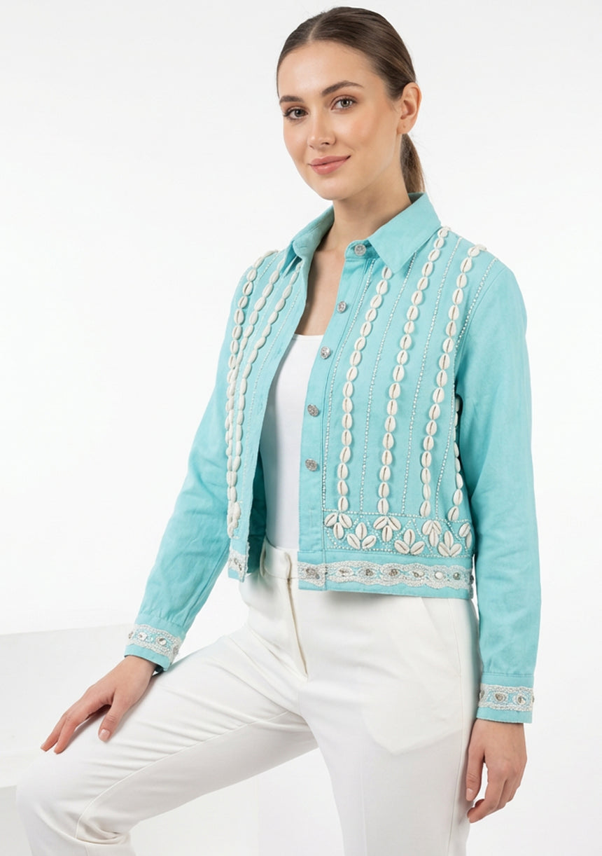 ibBan Women's Embroidered Jacket Amara | Canvas | Kodi and Bead Work | S/M to L/XL