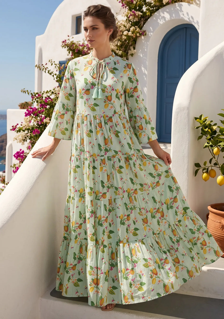 ibBan Printed Cotton Maxi Dress | Women's Floral Summer Long Dress - Hayal Long Dress