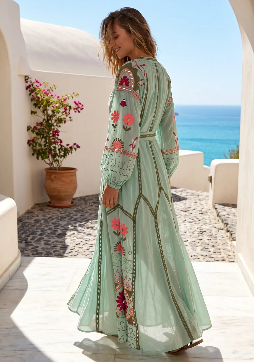 ibBan Pink Embroidered Cotton Maxi Dress | Women's Bohemian Resort Wear-Orla