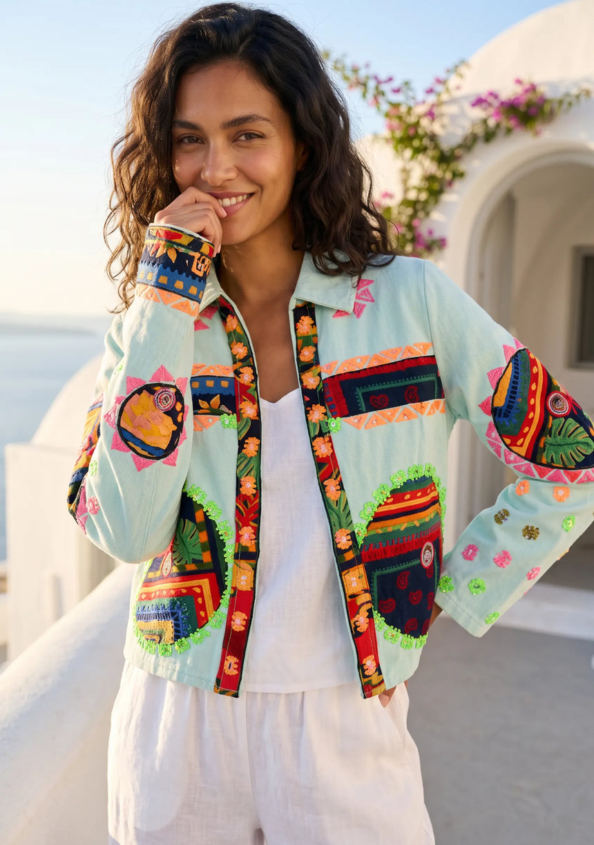 Designer Embroidered Cotton Canvas Jacket for Women | ibBan Collection - Ania