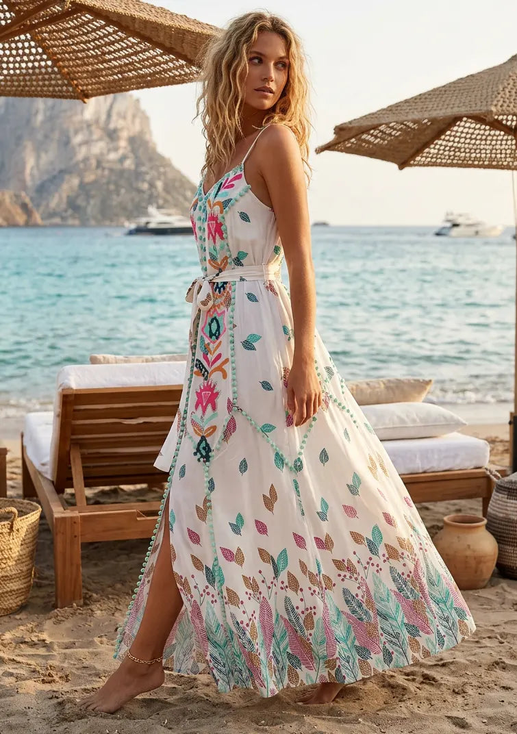 Maxivestido de algodón con cuello en V para mujer - Lulama