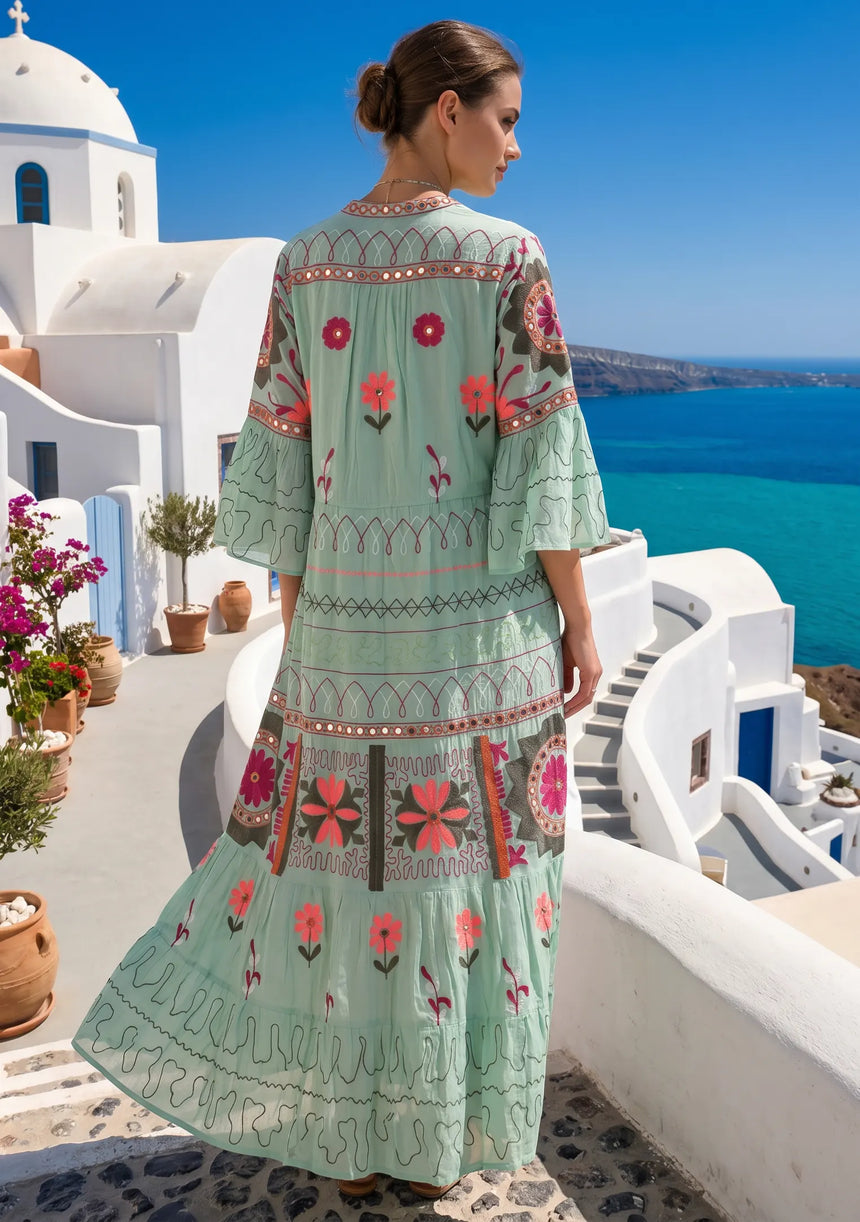 Women's Hand Embroidery Cotton Long Tunic Dress with Embroidery | ibBan - Orla