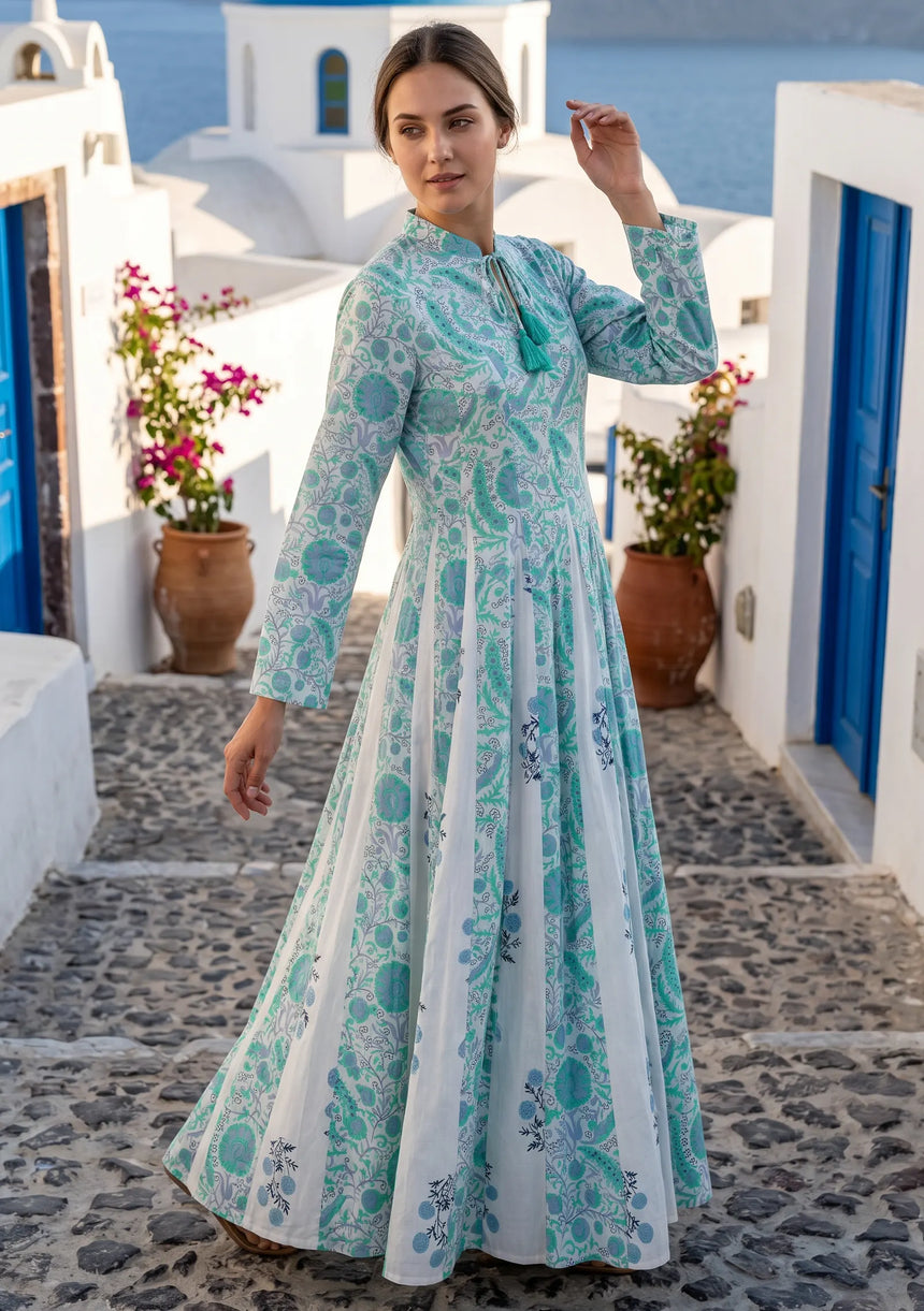 ibBan Printed Cotton Maxi Dress | Premium Women's Boho Resort Dress - Afra Long Dress