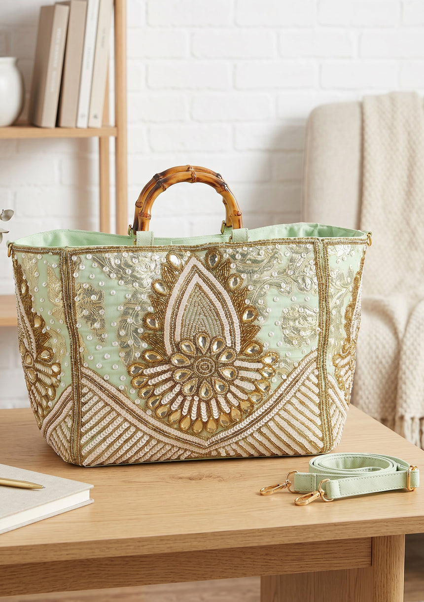 ibBan Hand Embroidered Tote Bag | Premium Cotton Canvas Designer - Vidha