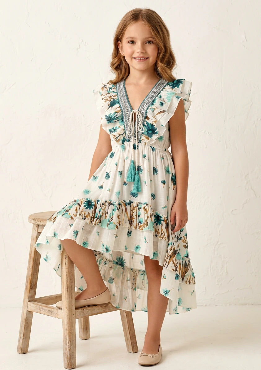 Girls' Cotton long dress V-Neck - Jelisha