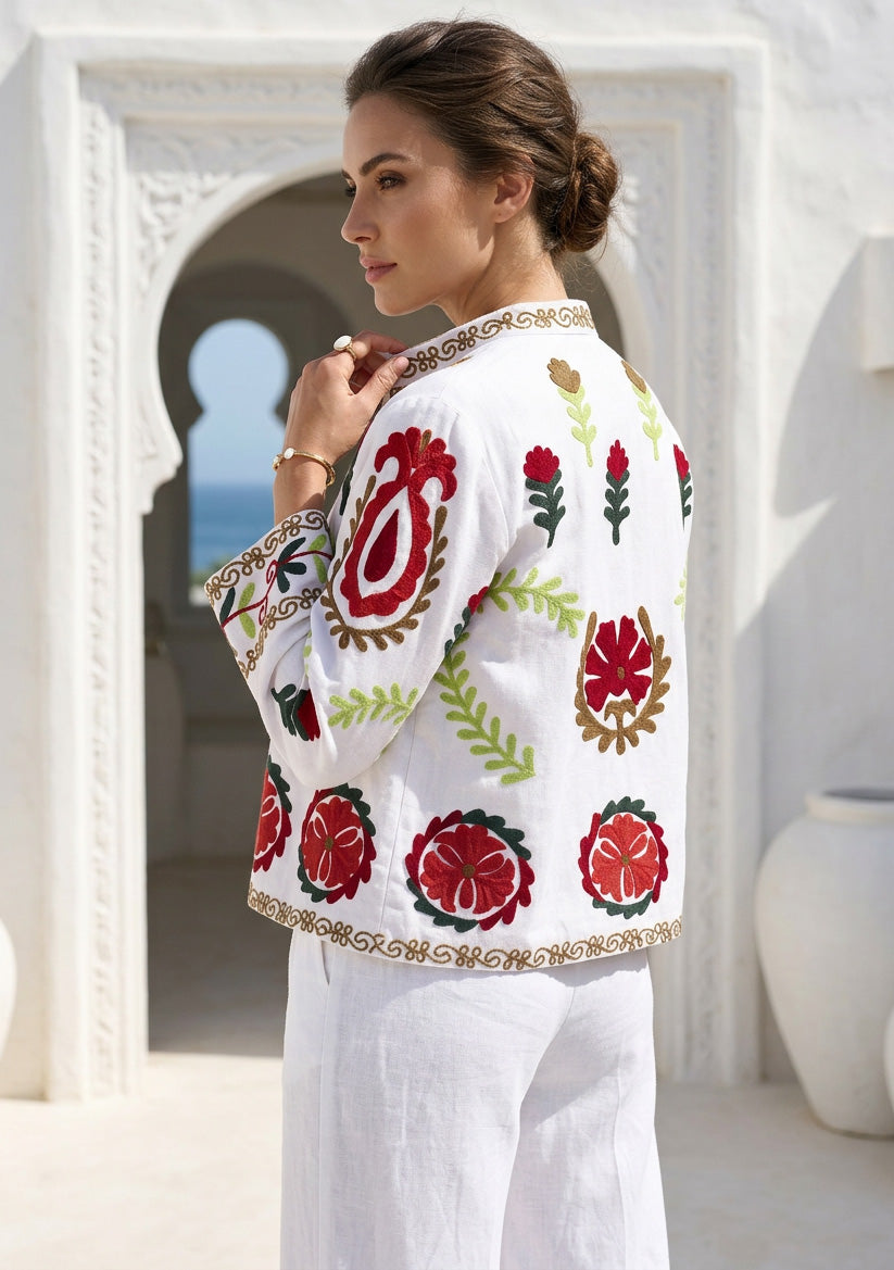 Women's Artisan Hand Embroidery Cotton Canvas Jacket - Ambir Jacket