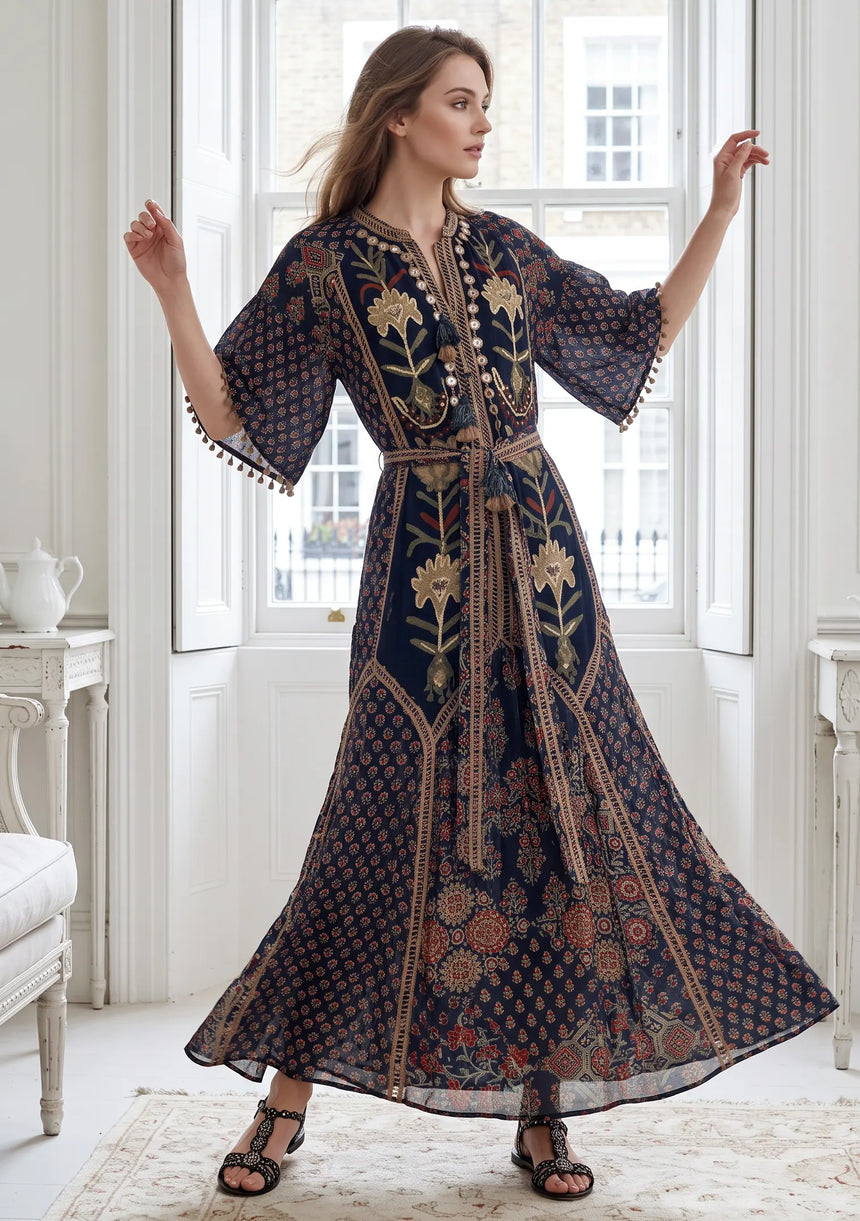 ibBan Women’s Printed Cotton Long Dress One Size -Shyana