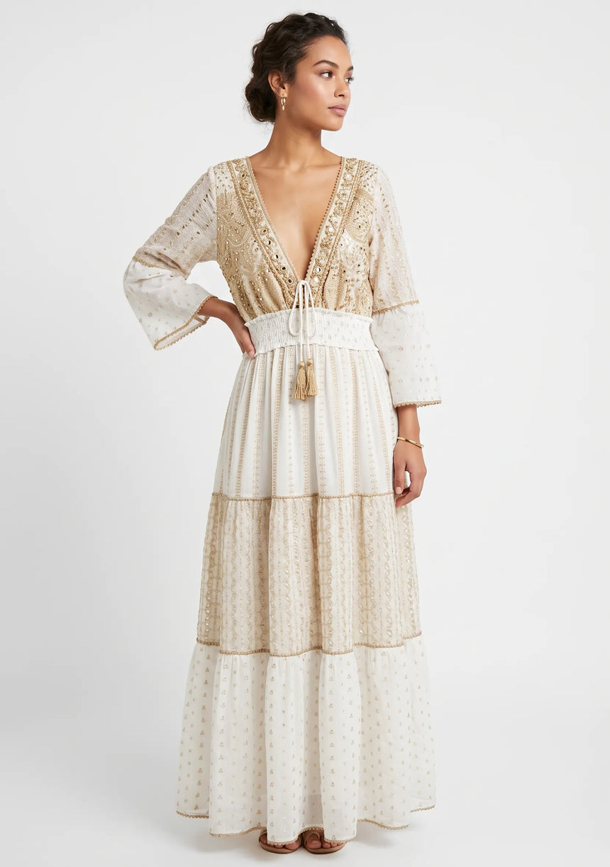 ibBan Robe longue Basima pour femme | Paillettes sur toute la longueur | Occasion spéciale | Taille unique