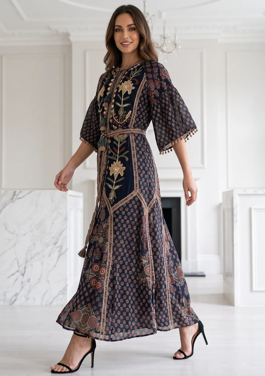 ibBan Women’s Printed Cotton Long Dress One Size -Shyana