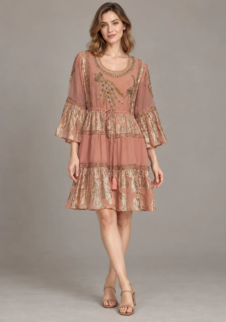 ibBan Women’s Cotton Lurex Embroidered Short Tunic - Soha