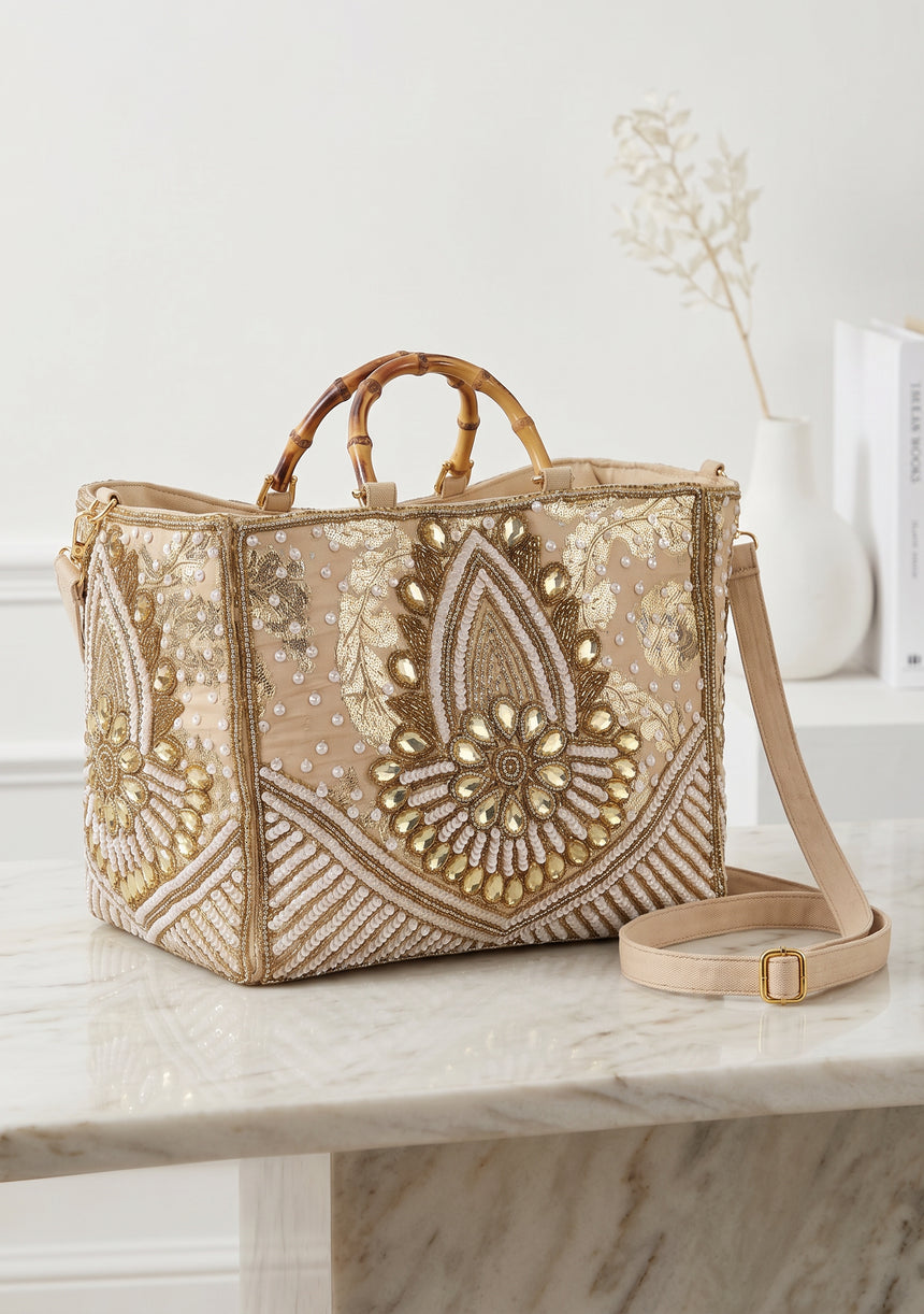 ibBan Hand Embroidered Tote Bag | Premium Cotton Canvas Designer - Vidha