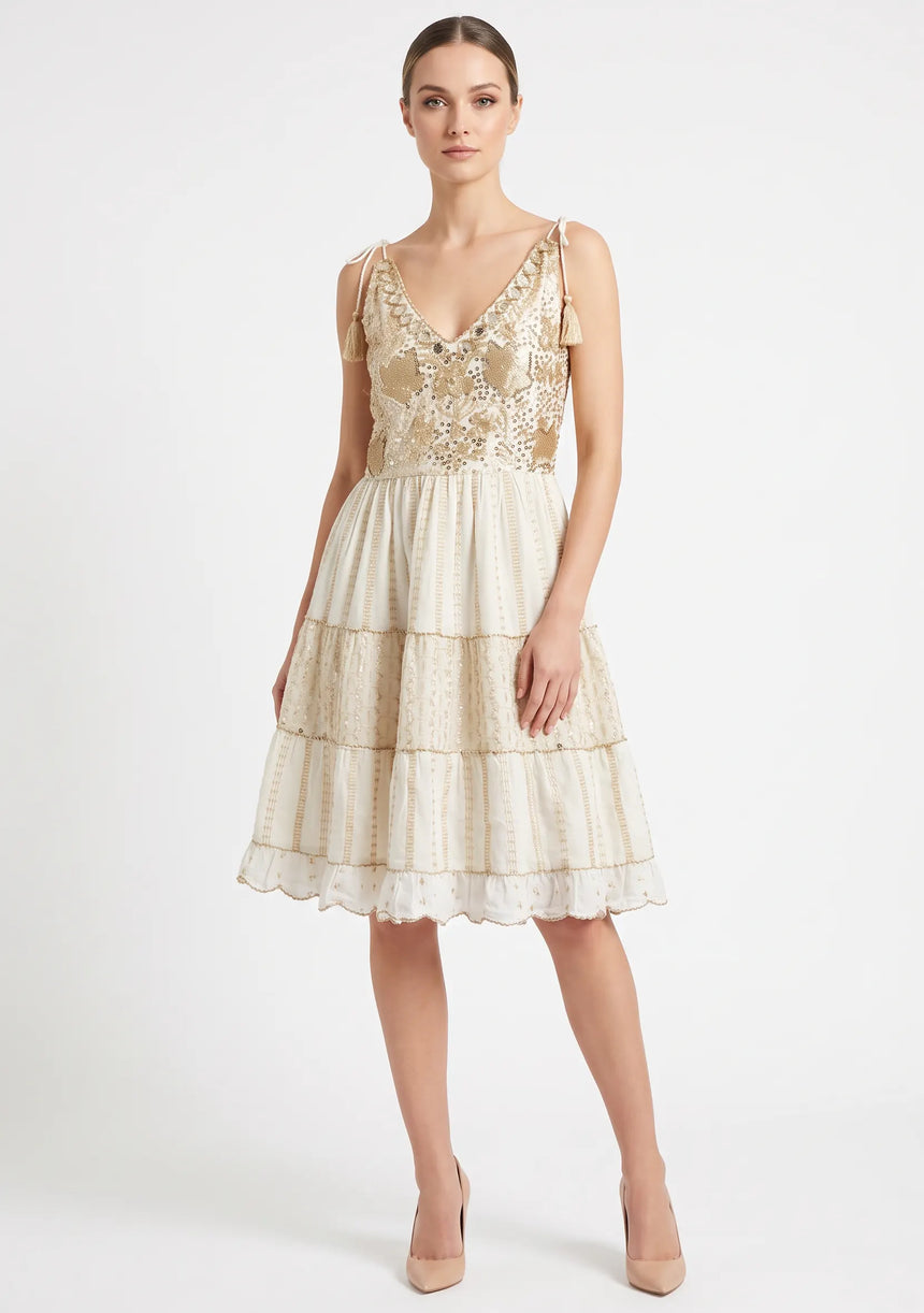 Robe Courte à Bretelles Basima pour Femme ibBan | Broderie Main | Paillettes & Perles | Taille Unique