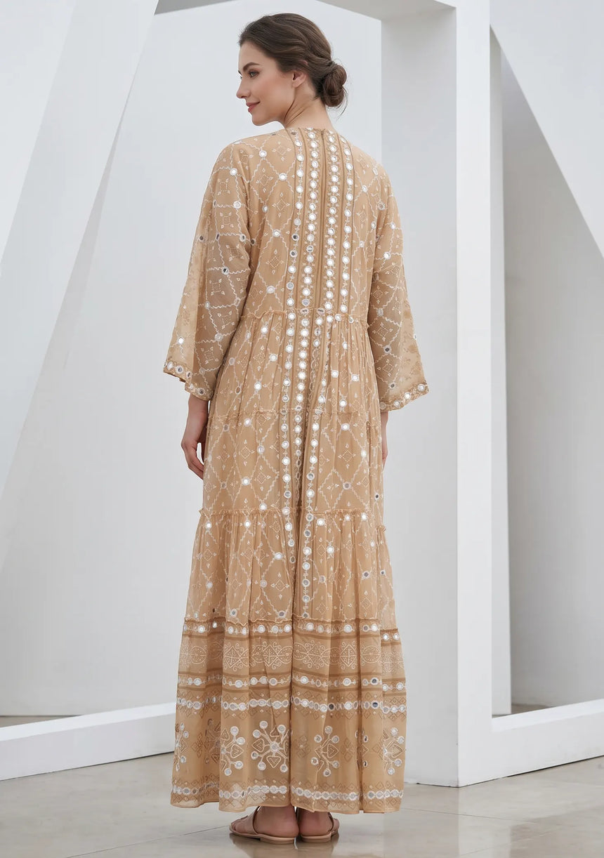 ibBan Hand Embroidered Cotton Maxi Dress | Luxury Boho Resort -Fabiya