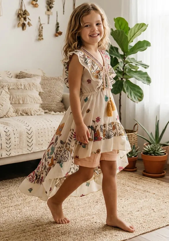 Robe en coton col V pour fille - Jelisha