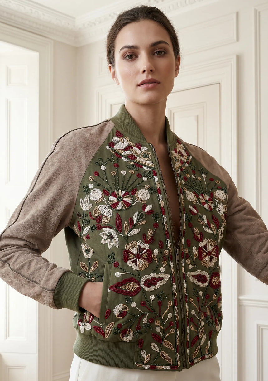 ibBan Hand Embroidered Leather Sleeve Winter Jacket | Premium Designer Outerwear - Dolly