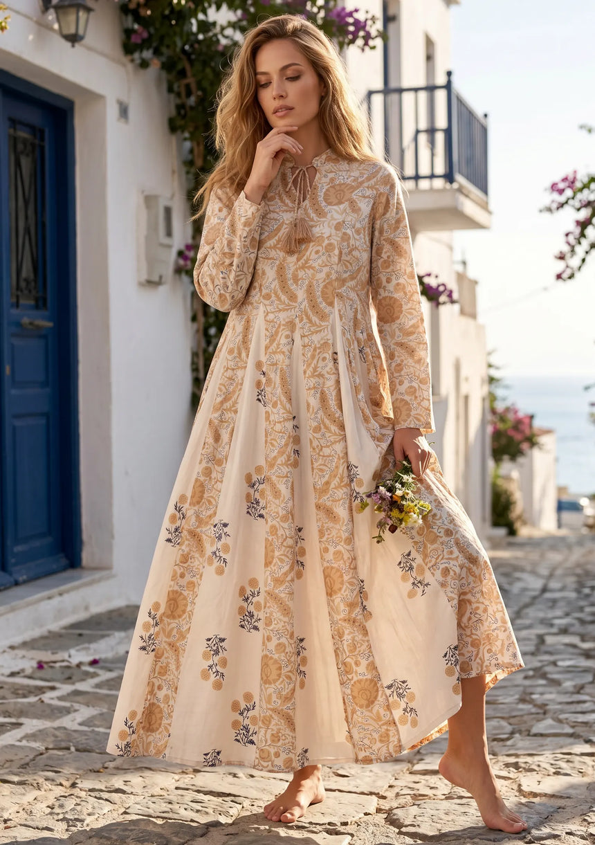 ibBan Printed Cotton Maxi Dress | Premium Women's Boho Resort Dress - Afra Long Dress