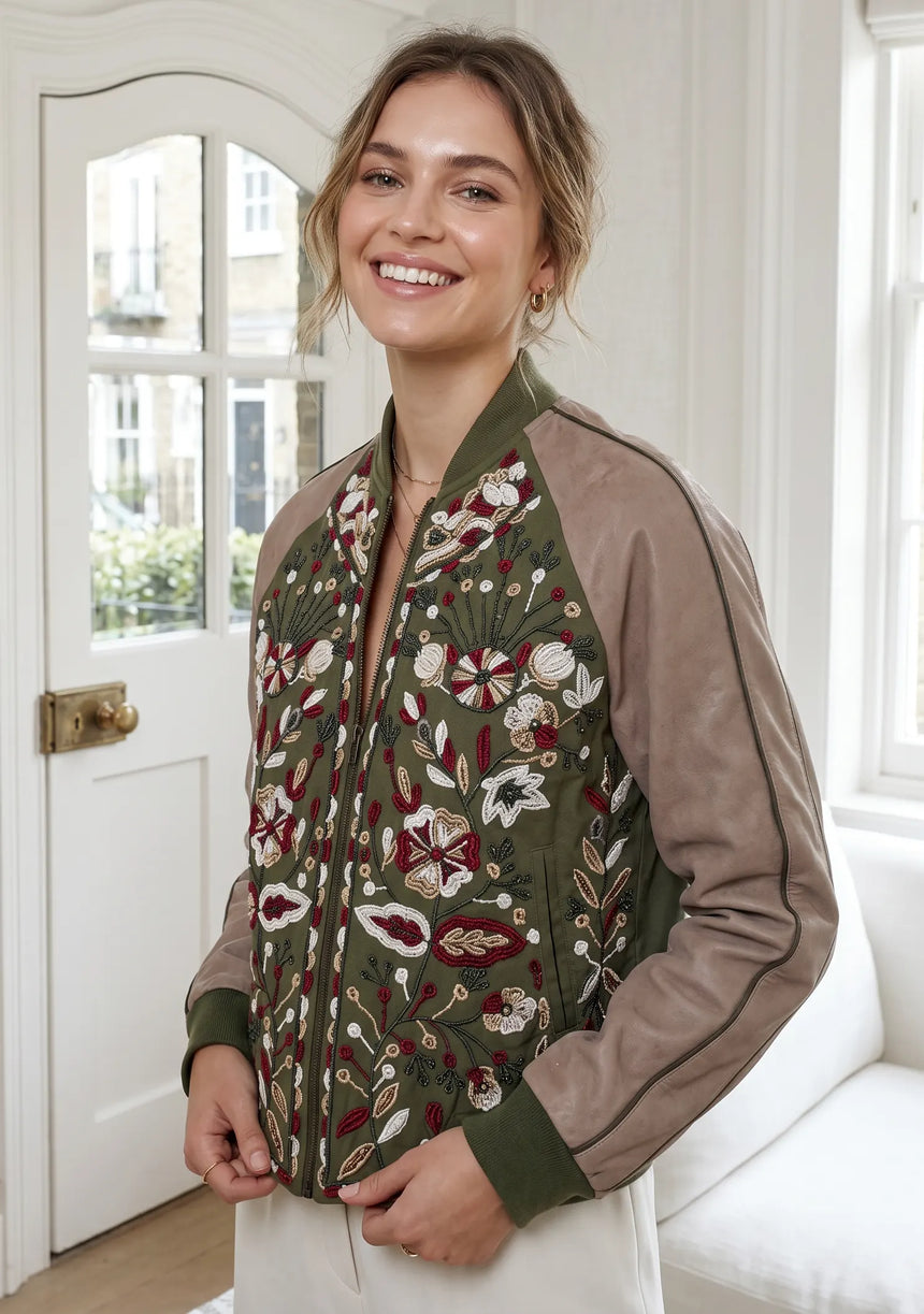 ibBan Hand Embroidered Leather Sleeve Winter Jacket | Premium Designer Outerwear - Dolly