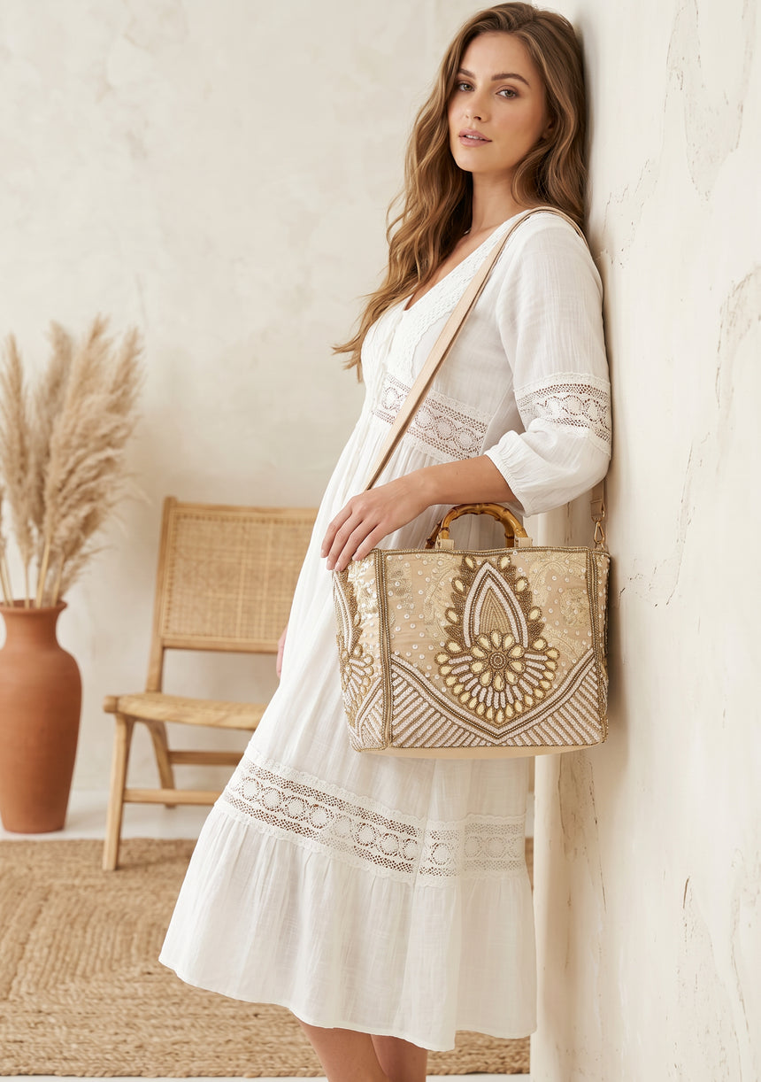 ibBan Hand Embroidered Tote Bag | Premium Cotton Canvas Designer - Vidha