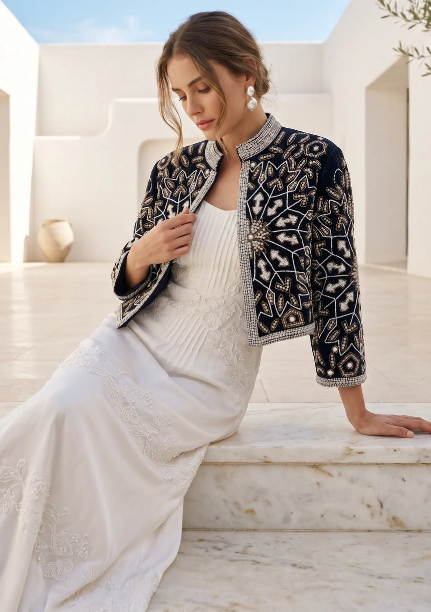 ibBan Hand Embroidered Women's Jacket | Luxury Beaded Designer Jacket - Beyza