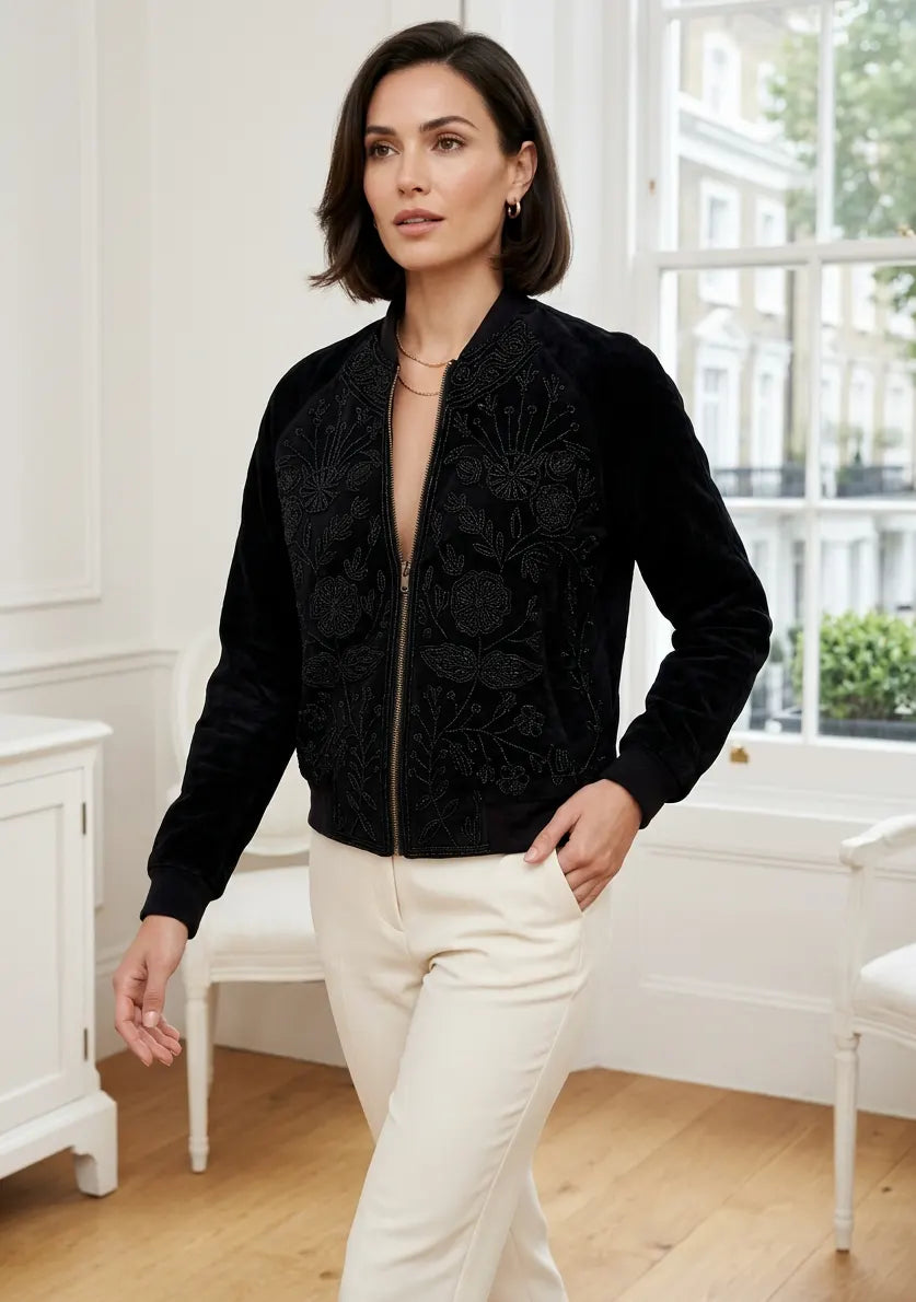 ibBan Hand Embroidered Leather Sleeve Winter Jacket | Premium Designer Outerwear - Dolly