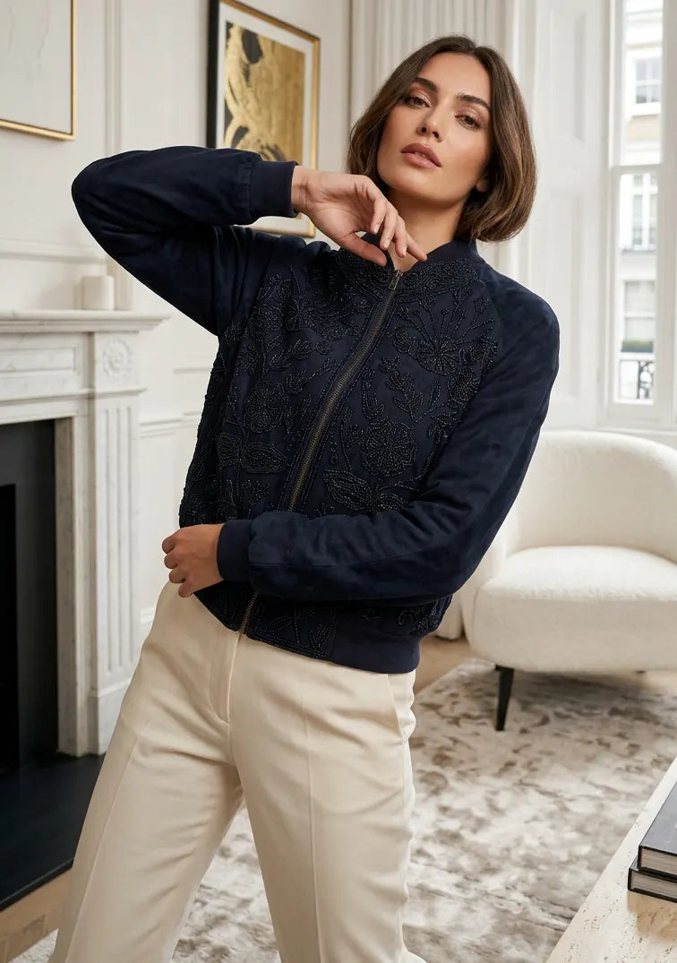 ibBan Hand Embroidered Leather Sleeve Winter Jacket | Premium Designer Outerwear - Dolly