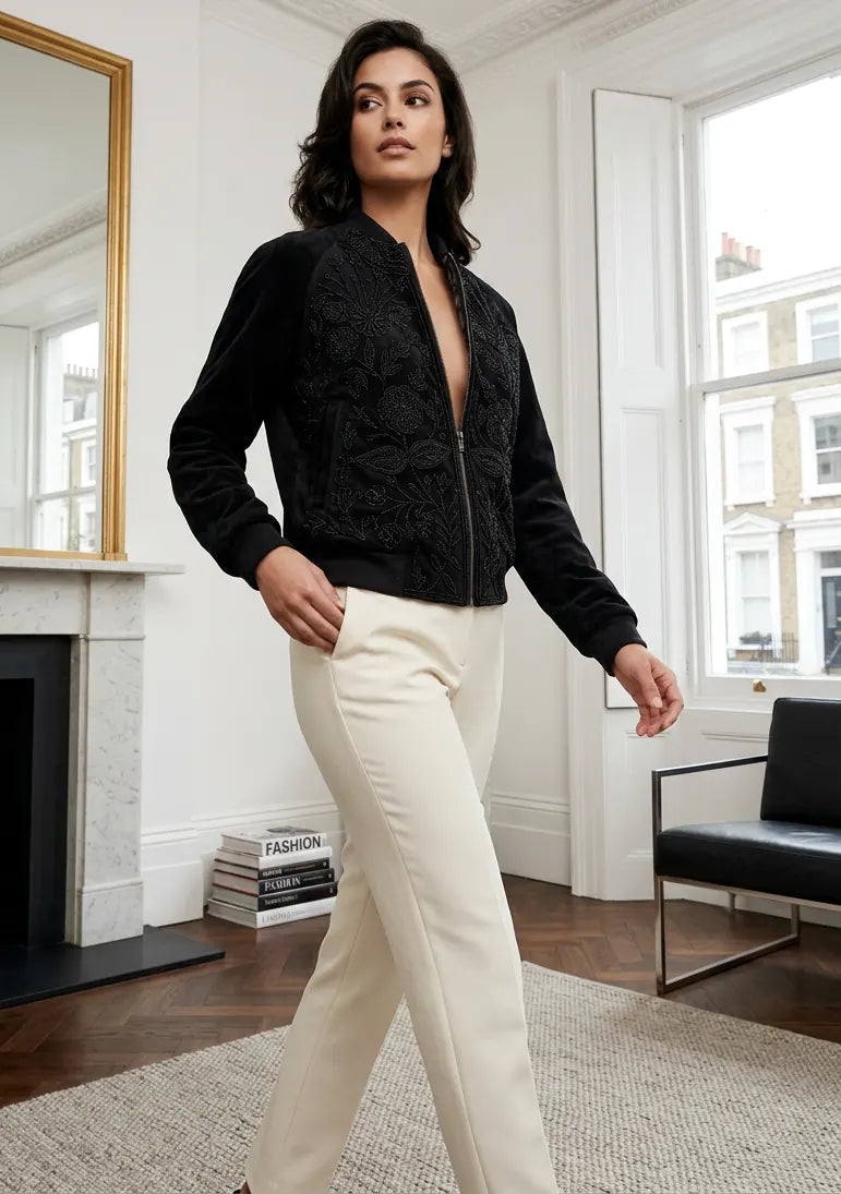 ibBan Hand Embroidered Leather Sleeve Winter Jacket | Premium Designer Outerwear - Dolly