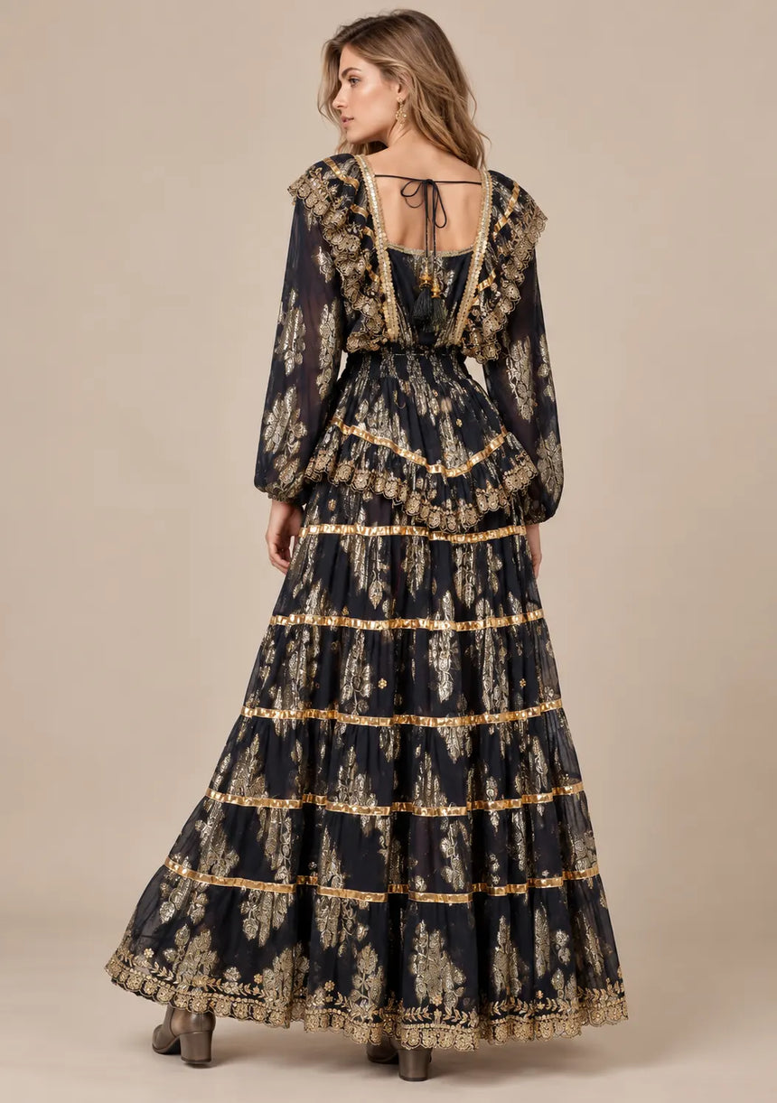 ibBan Cotton Lurex Tiered Long Dress - Chari