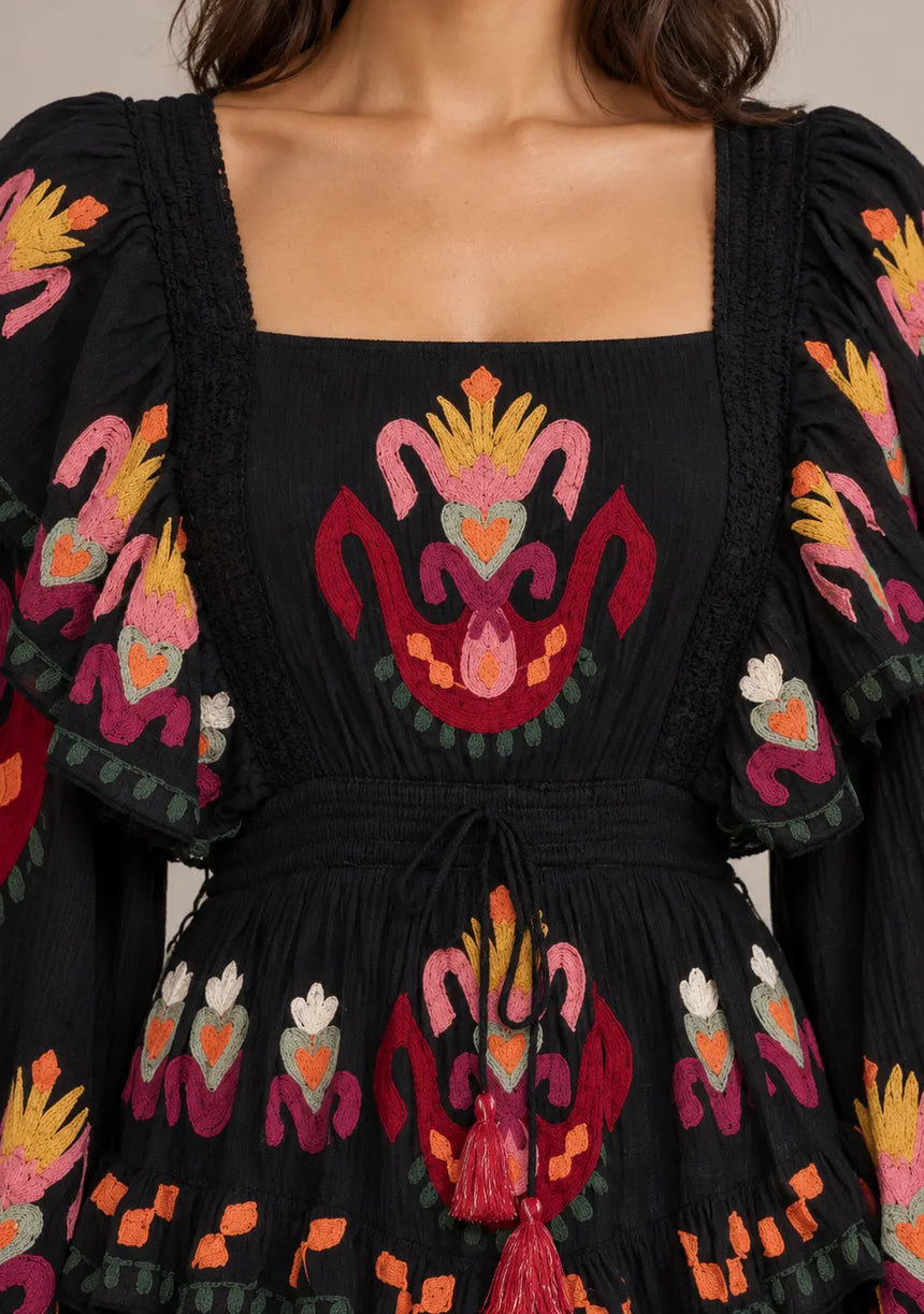 ibBan Printed Cotton Long Dress with Ruffle - Sona