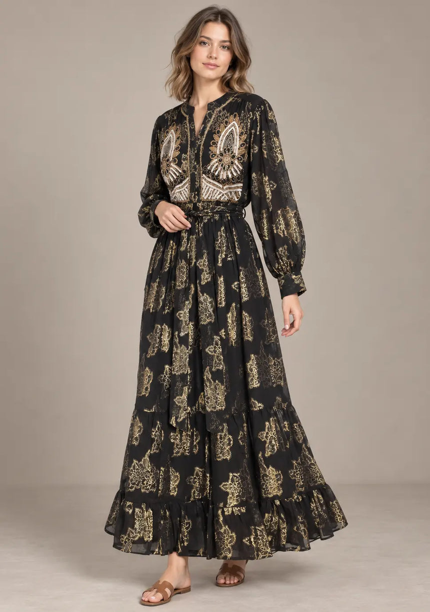 ibBan Embellished Lurex Long Dress with Metallic - Varsha