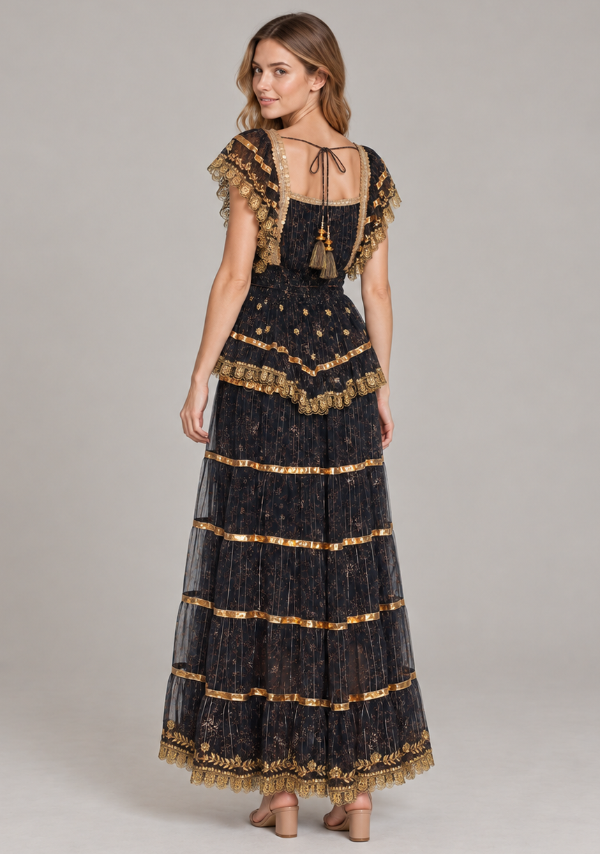 ibBan Cotton Georgette Long Dress - Anaab