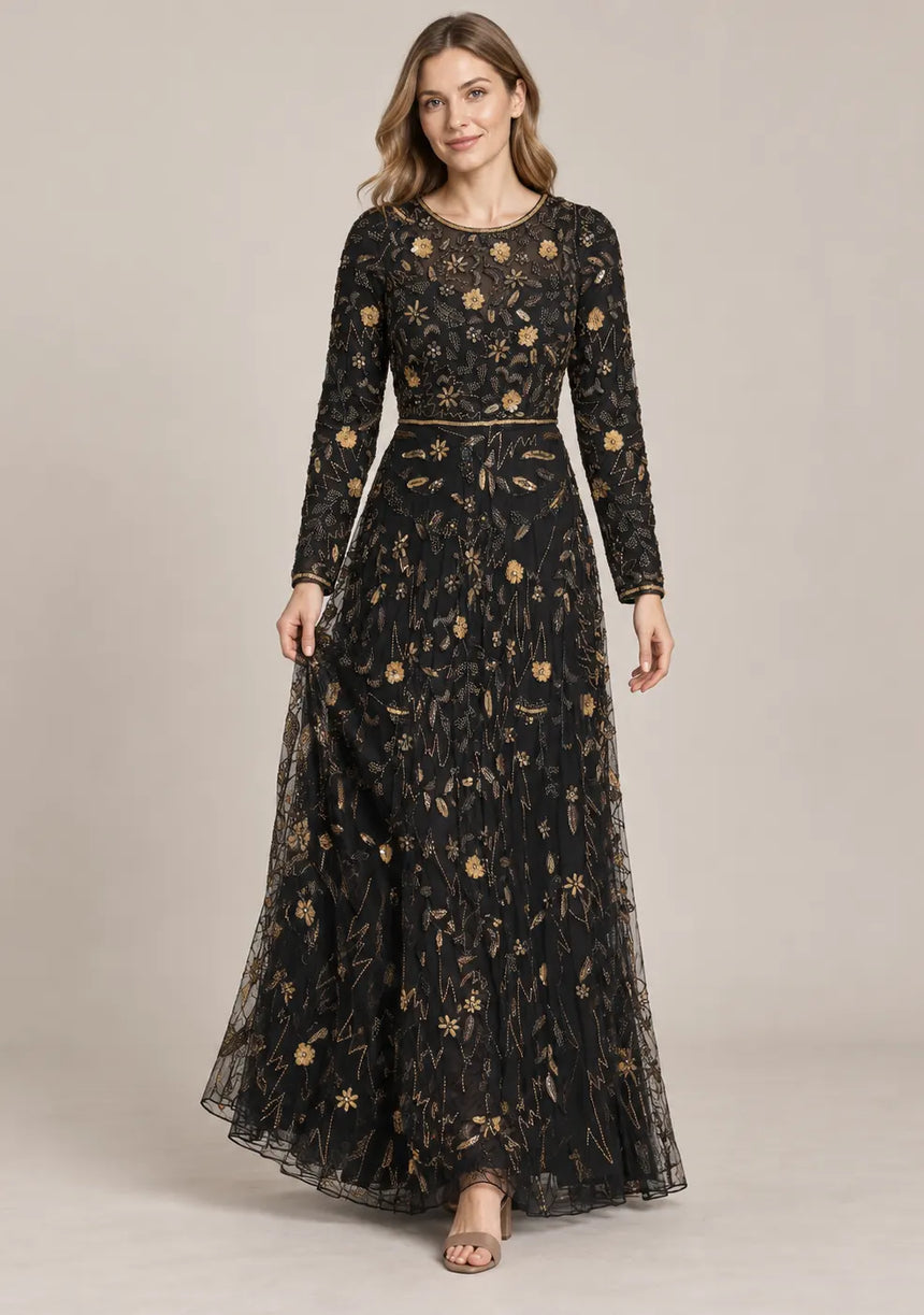 ibBan Women’s Party Long Dress with Hand Embroidery -Qamira