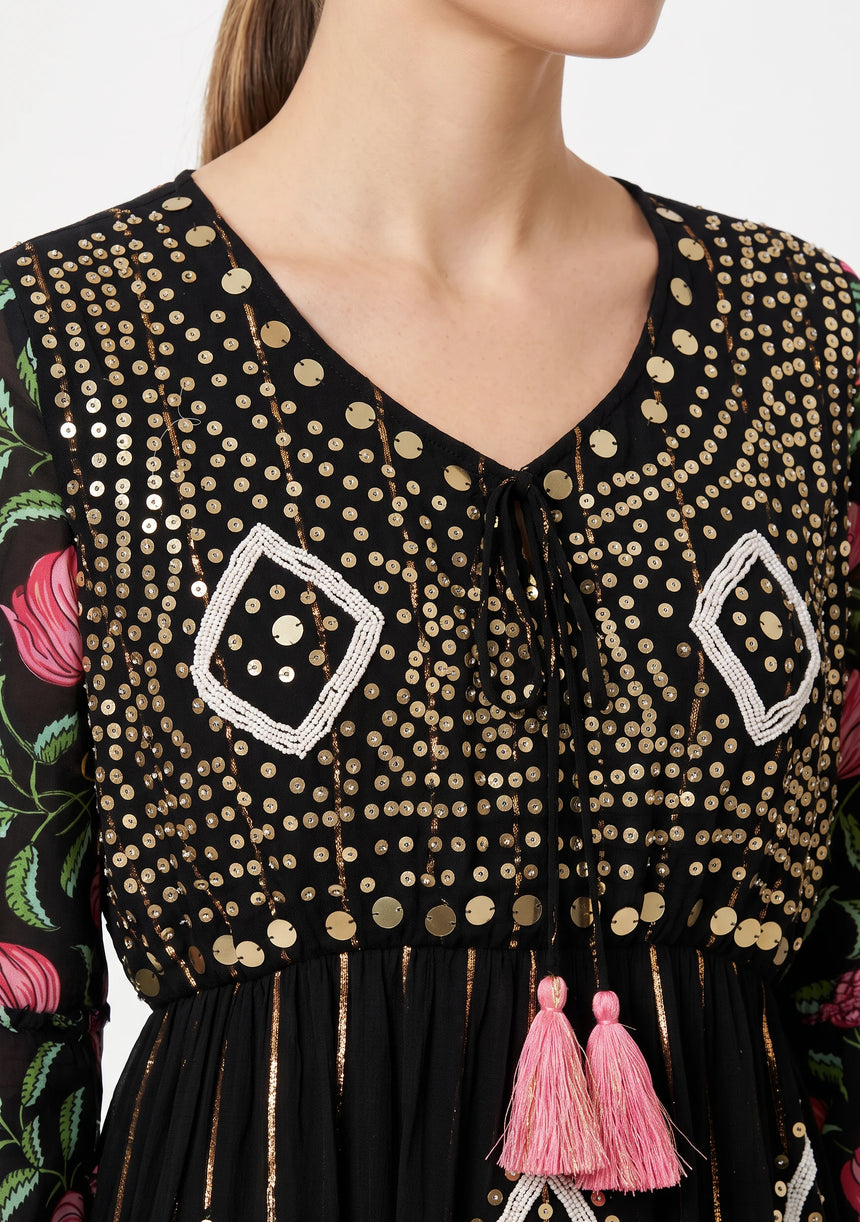 ibBan Floral Cotton Maxi Dress with Bell Sleeves - Jumani