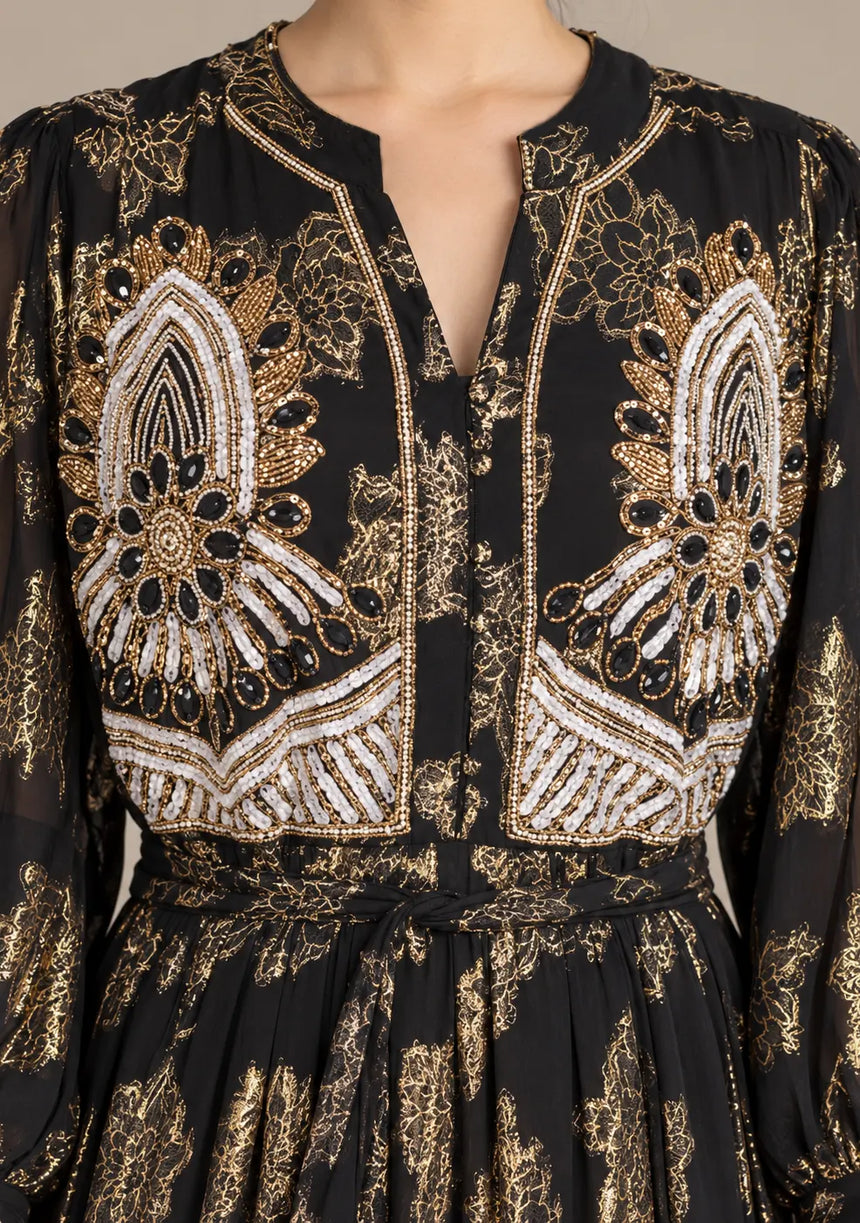 ibBan Embellished Lurex Long Dress with Metallic - Varsha